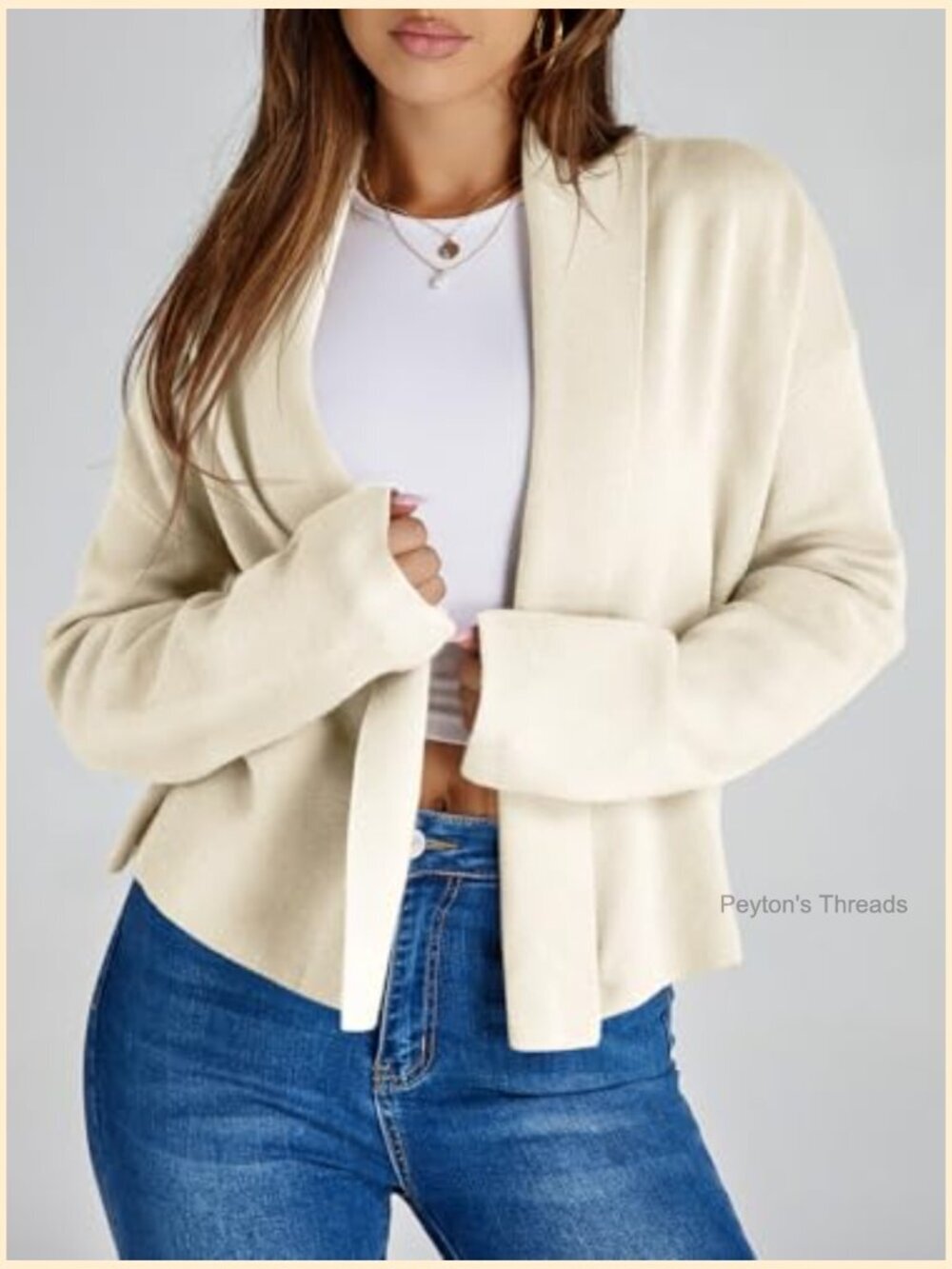 Cropped Cardigan Open Front Shawl Long Sleeve Sweater Jacket - Picture 2 of 7